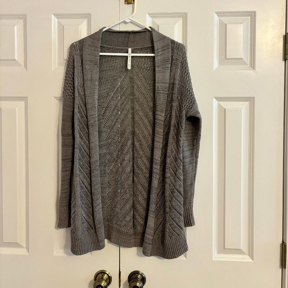 Leo & Nicole Gray Open Front Open Knit Long Sleeve Cardigan Sweater Size S - Picture 2 of 9